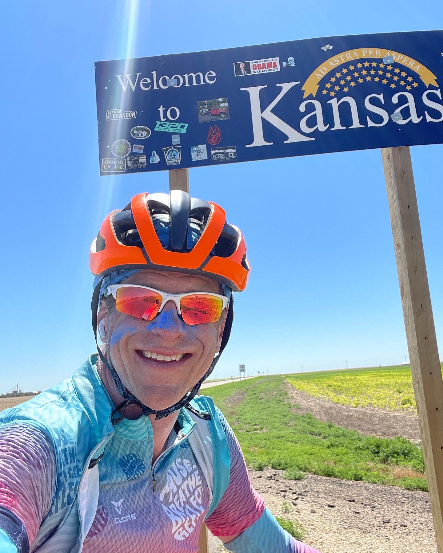 Michael OBrien entering Kansas on his cross country bike ride